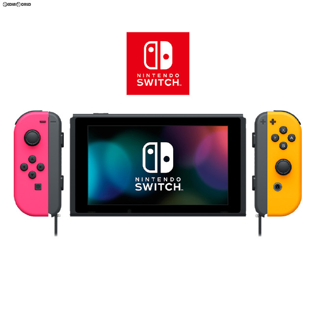 [Switch](本体)(未使用)マイニンテンドーストア限定 Nintendo Switch(有機ELモデル)(ニンテンドースイッチ) Joy-Con(L) ネオンピンク/(R) ネオンオレンジ Joy-Conストラップ ブラック(HEG-S-KAYAA)