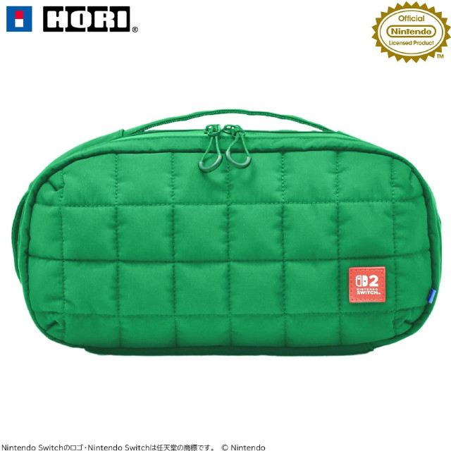 [Switch2] キルティングミディアムポーチ for Nintendo Switch 2(ニンテンドースイッチ2)(グリーン) 任天堂ライセンス商品 HORI(NSX-073)