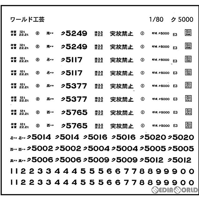 [RWM](再販)16番 国鉄 ク5000形 車運車用 インスタントレタリング HOゲージ 鉄道模型 ワールド工芸