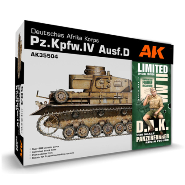 [PTM](再販)1/35 WW.II ドイツ軍 IV号戦車 D型 アフリカ軍団仕様 戦車兵フィギュア付属 プラモデル(AK35504-A) AKインタラクティブ