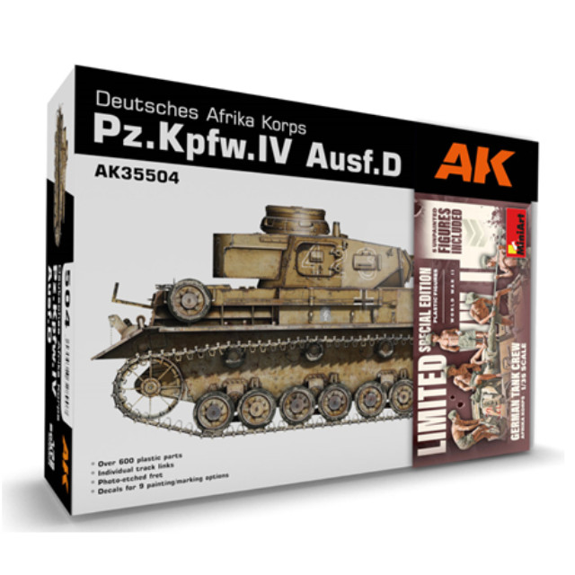 [PTM](再販)1/35 WW.II ドイツ軍 IV号戦車 D型 DAK 戦車兵フィギュア5体付属 プラモデル(AK35504-B) AKインタラクティブ