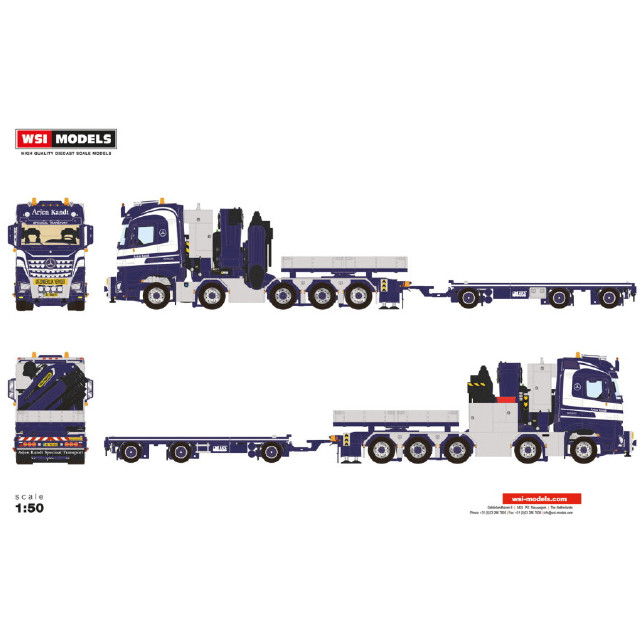 [MDL] 1/50 Arjen Kandt MERCEDES-BENZ AROCS MP5 BIG SPACE 10X4 FLAT BED DRAWBAR TRAILER - 3 AXLE WITH PALFINGER PK 165.002 TEC 7 BALLAST BOX 完成品 ミニカー WSI MODELS