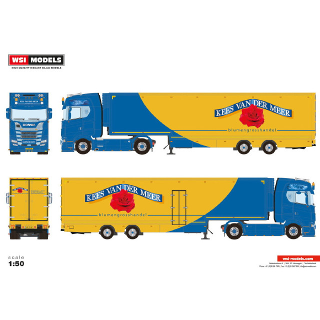 [MDL] 1/50 Kees van der Meer SCANIA(スカニア) S HIGHLINE CS20H 4X2 SEMI BOX TRAILER - 2 AXLE 完成品 ミニカー(01-4533) WSI MODELS