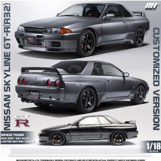 [MDL] 1/18 日産 Skyline GT-R (R32) Customized Version Gun Grey Metallic 完成品 ミニカー(MH027GGM) MOTORHELIX(モーターヘリックス)