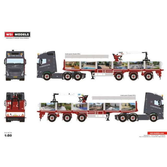 [MDL] 1/50 Stone base VOLVO FH5 GLOBETROTTER 6X2 TWIN STEER BRICK TRAILER - 3 AXLE 完成品 ミニカー(01-4542) WSI MODELS