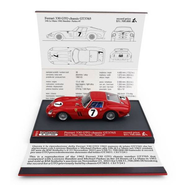 [MDL] 1/43 フェラーリ 330 GTO 1962年ル・マン24時間 #7 L.Bandini / M.Parkes 完成品 ミニカー(S2511) BRUMM(ブルム)